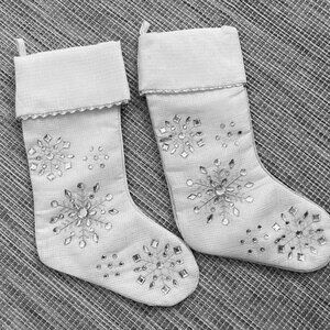 Tis the Season  Two Large 20" Silver White Christmas Stockings New